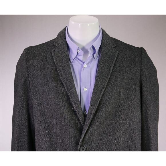 Vtg 1960's Gray Herringbone Tweed 3/4 Length Wool Overcoat 40R - Picture 3 of 8
